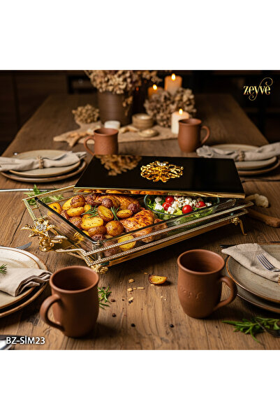 Hinora Taşlı Çiçek Model Büyük Boy Paslanmaz Çelik Borcamlı Kapaklı Sunumluk 50x28x11cm