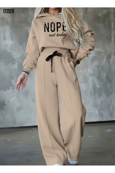 Valeria Butik Women's Nope Printed Hooded Sweatshirt and Bottom Two-Piece Set