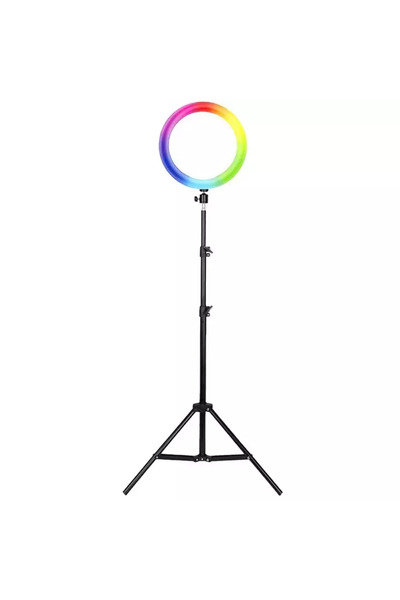 Gonga Inel RGB slefie stick diametreu 30 cm, inaltime 60-210 cm, Gonga® Negru