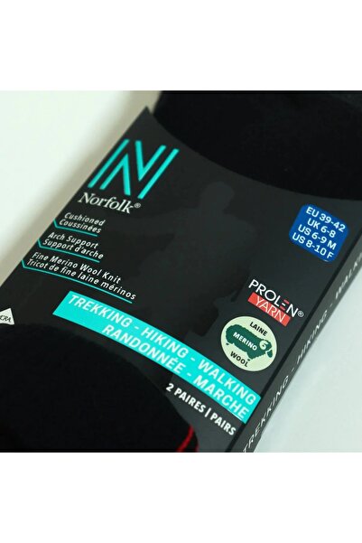 NORFOLK Чорапи за колоездене/туризъм Leonardo QTR от мериносова вълна с възглавнички, 2 чифта, черни