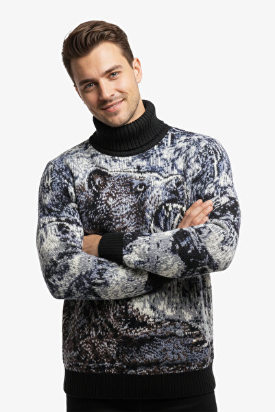 Pulltonic Men's fisherman collar patterned sweater