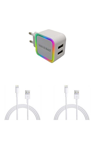 OEM RGB Charger with 2 USB-A Ports + 2 Lightning Cables 1m for iPhone