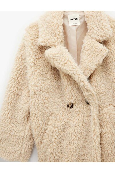 Koton Μακρυμάνικο παλτό από ψεύτικη γούνα με τσέπες διπλό πέτο oversized