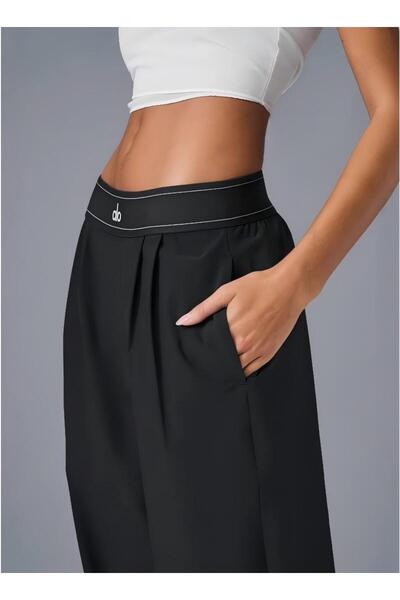 Alo 30 inches Women Casual Wide Leg Pants - Straight Sweatpants (Black）