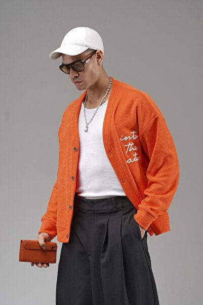 Butik Trend Biz Embroidered Buttoned Oversized Men's Cardigan