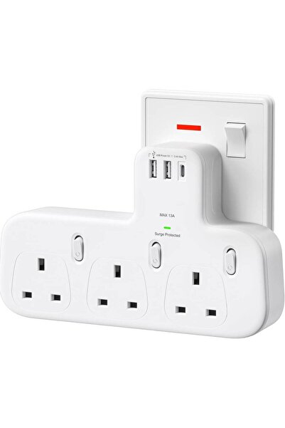 LENCENT وصلة توصيل ثلاثية الاتجاهات مع منفذ USB-C ومنفذين USB-A، محمية من زيادة التيار، 13 أمبير 3