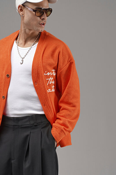 Butik Trend Biz Embroidered Buttoned Oversized Men's Cardigan