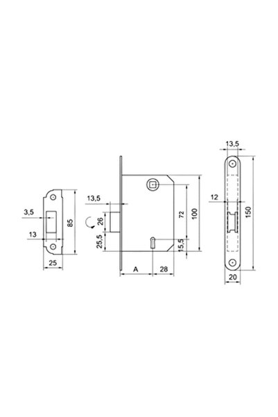 SOLIDON mortise lock for wooden doors, interax 72mm, backset 40mm, chrom