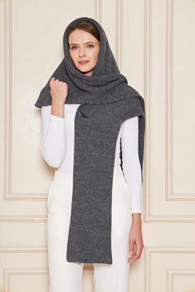 Irmak Kerekli Kadın Yumuşak Dokulu Selanik Örgü Triko Şal 71511 Antrasit