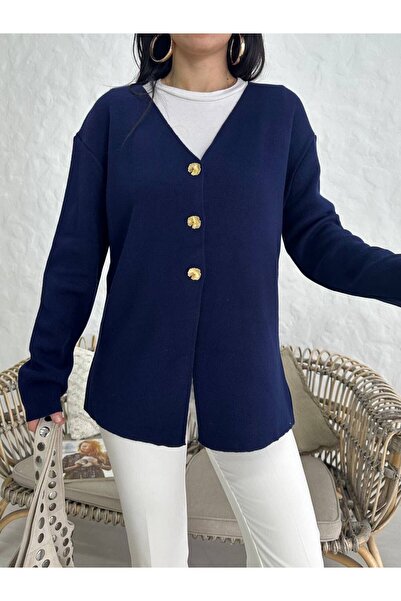 DİMA FASHİON كارديجان نسائي محبوك بياقة على شكل حرف V