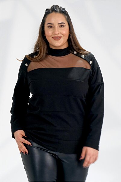 Roxxlen Μπλούζα με κουμπιά μεγάλου μεγέθους Μαύρη