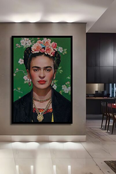 Genel Markalar Çerçeve Görünümlü Dekoratif Ahşap Kare Frida Kahlo Tablosu Ev/Ofis/İşyeri/Salon/Mutfak/Banyo Tablo