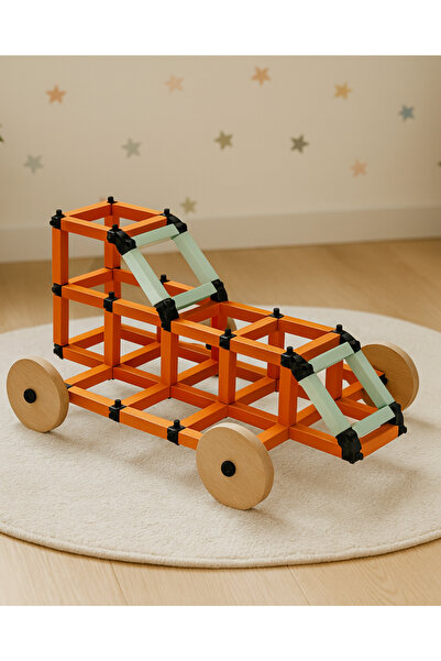 Woodika Toys Woodika Ahşap Yarış Arabası Yapım Seti - Hareketli Tekerlekli Eğ...