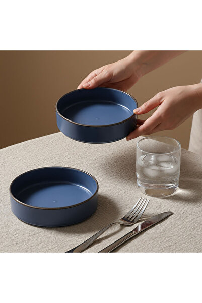 Güral Porselen Ese Valeron 2 Pieces 18 cm Salad Bowl Matte Blue 26L