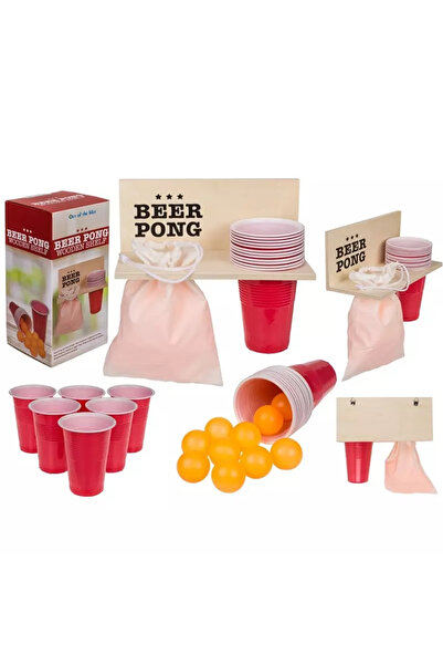 Gonga Joc de petrecere Beer Pong cu raft, 24 piese, Gonga® Rosu