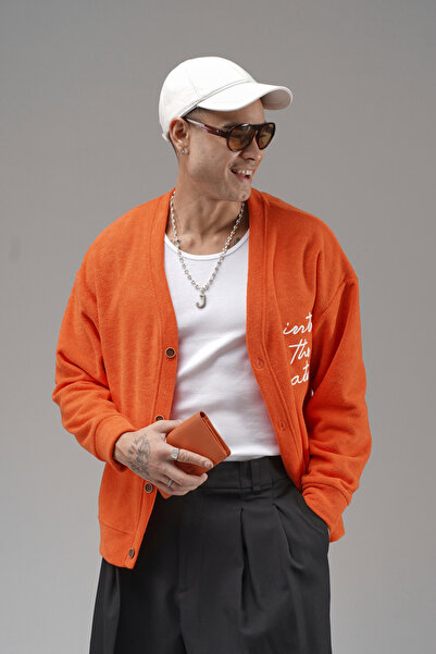 Butik Trend Biz Embroidered Buttoned Oversized Men's Cardigan