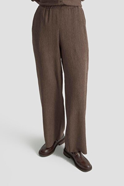 Armine TREND Ribana Detailed Asymmetric Cut Corded Fabric Double Suit with Trousers Brown 25Kt6103