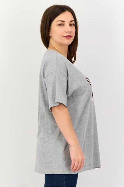 Brave Soul Women Crew Neck Short Sleeve Graphic Print T-Shirt, Light Grey