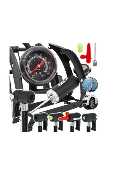 VERKE Pompa de picior cu piston si manometru pentru umflat, presiune 7 bari,