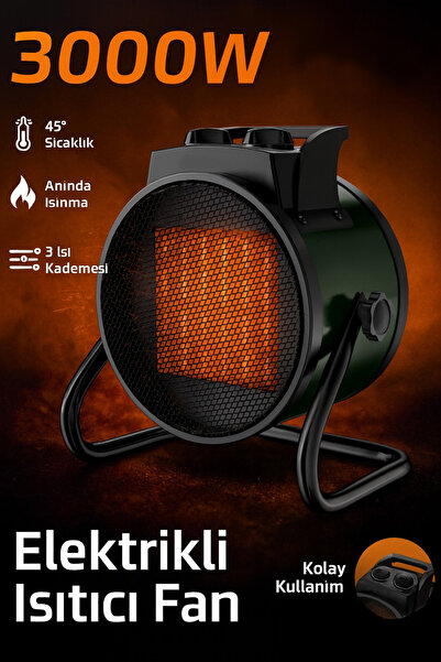 The Wlue Elektrikli Isıtıcı Fan | 3000W Hızlı Isınma | 3 Kademeli Ayar | Sess...
