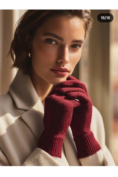 eleven market Kışlık Tiriko Kadın Eldiven Bordo Eldiven