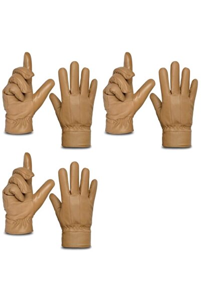 Harssidanzar Men's winter gloves, Harssidanzar, leather, light brown, fleece lined, size XL