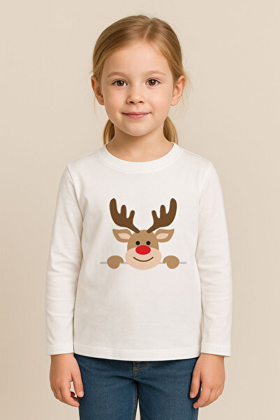 MODA Yeni Yıl Yılbaşı Noel Baba Christmas Baskılı Bisiklet Yaka Çocuk Uzun Ko...