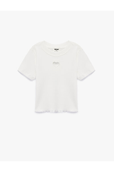 Koton Tricou crop din bumbac cu mânecă scurtă, cu detaliu de fereastră în for...