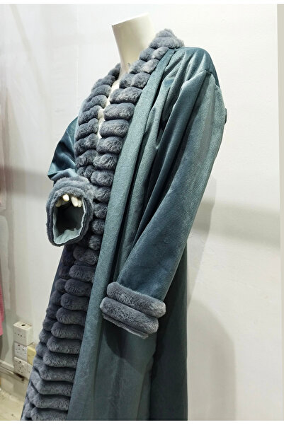 Zainah Luxury Velvet Feel Winter Coat/Jacket with Faux Fur Trim - Cozy Long Sleeve -One Size