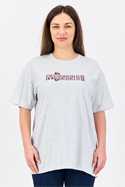 Disney Minnie Mouse Women Crew Neck Short Sleeve Brand Logo T-Shirt, Grey