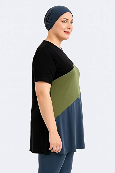 C&City Übergroße Leggings mit kurzen Ärmeln, halb bedeckender, dezenter Badeanzug