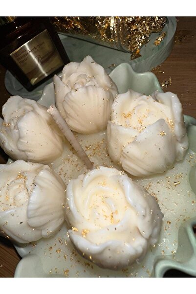 Claren Candles Handmade candle in wavy ceramic bowl – wax roses, gold flakes decoration, premium gift