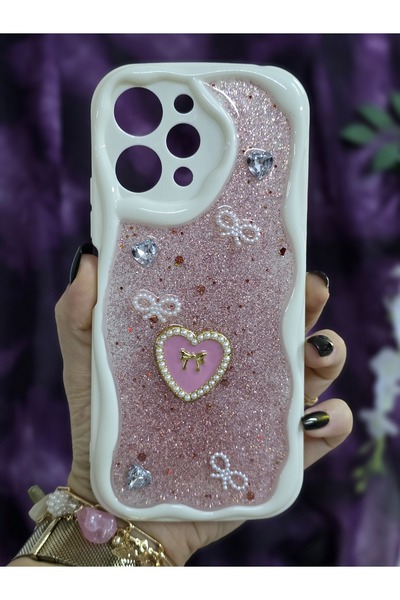 Magic Ring Xiaomi Redmi 12 Uyumlu Kalpli Pembe Simli İnci ve Kurdele Detaylı ...