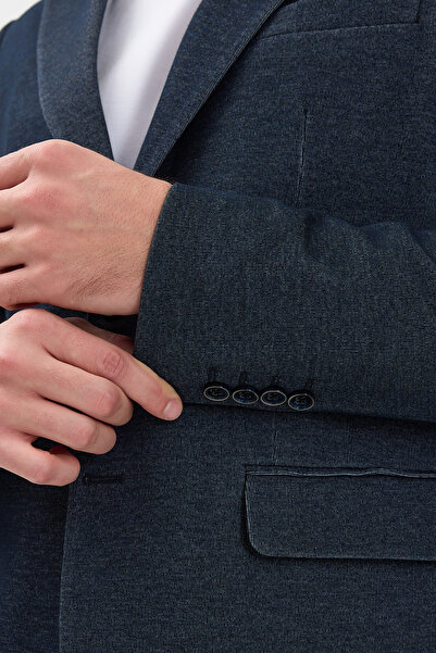 Frappoli Muller Чоловічий Синій 360 Еластичний Трикотажний Лікра Моно Комір Спортивний Блейзер