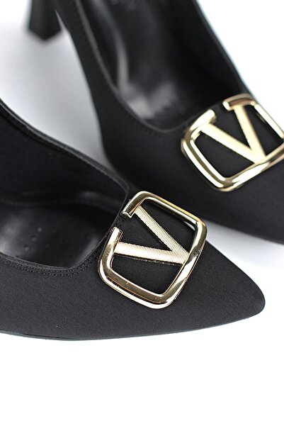 Gökhan Talay Camille Flexible Soft Non-Slip Sole (10 cm) Black Suede V Buckle Women's Heeled Shoes