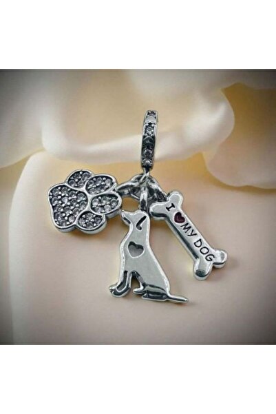 ZEY 925 Ayar Gümüş Pati Kemik Sallantılı Hayvan Figürlü Hediyelik Charm