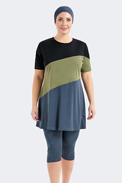 C&City Übergroße Leggings mit kurzen Ärmeln, halb bedeckender, dezenter Badeanzug