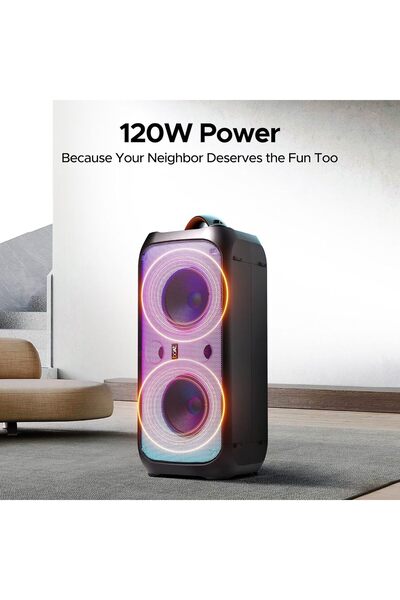 BOAT Partypal 300 Speaker with 120W Signature Sound, Karaoke with Built-in Mic, Up to 6 hrs Playtime