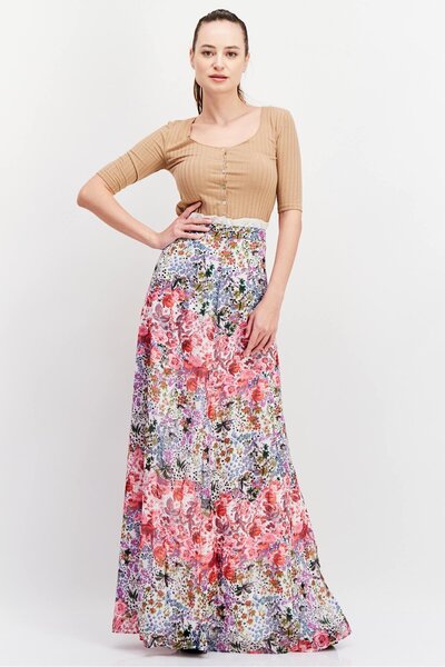 Hope & Ivy Women Floral Print Maxi Skirt, Pink