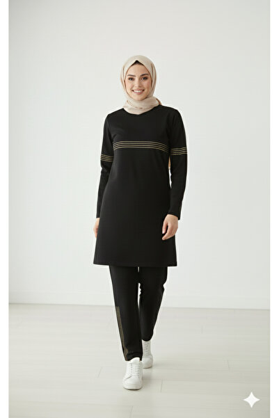 CNG MODA Γυναικείο Σετ Φόρμας Τζόκινγκ με λάμψη με λωρίδες και λαιμόκοψη