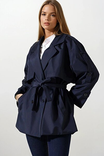 VAGGON Καμπαρντίνα με λεπτομέρεια ζώνης και δέσιμο με κορδόνια στον γιακά διπλό πέτο