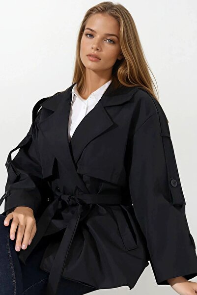 VAGGON Καμπαρντίνα με λεπτομέρεια ζώνης και δέσιμο με κορδόνια στον γιακά διπλό πέτο