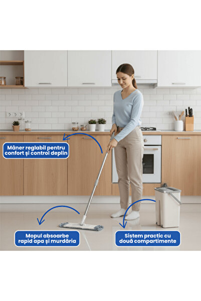 OferteTop Professional Mop With 2-Compartment Bucket For Quick Wringing