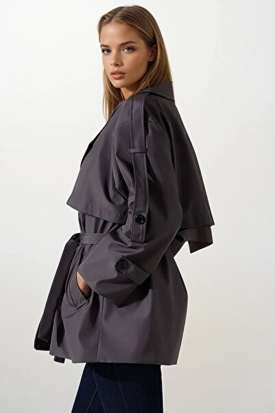 VAGGON Καμπαρντίνα με λεπτομέρεια ζώνης και δέσιμο με κορδόνια στον γιακά διπλό πέτο