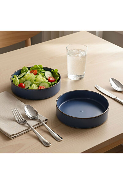 Güral Porselen Ese Valeron 2 Pieces 18 cm Salad Bowl Matte Blue 26L