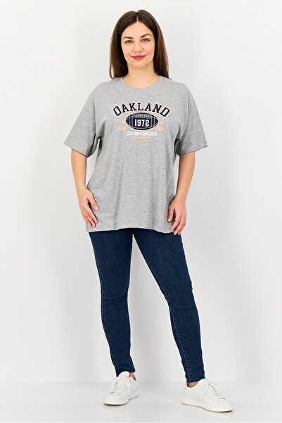 Brave Soul Women Crew Neck Short Sleeve Graphic Print T-Shirt, Light Grey