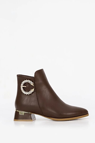 GİNZA SHOES Egd 107 Gold Metal Stone Buckle Detailed Low Sole Ankle Boots