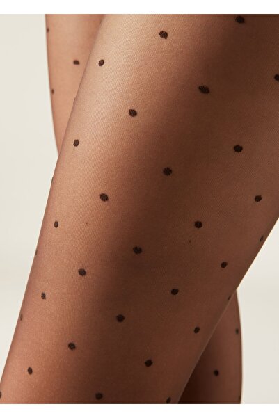 Daymod Καφέ καλσόν με σχέδιο πουά Γυναικείο καλσόν πουά