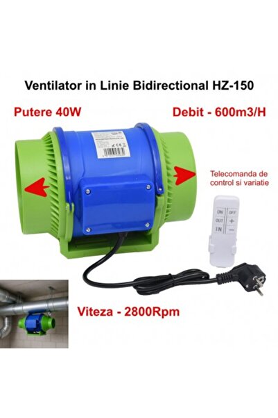 dalip Ventilator auxiliar 6" (150 mm) bidirecțional în linie cu telecomandă - HZ-150