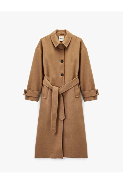 Koton X Şahika Ercümen - Belted Coat with Lapel Epaulettes, Embroidered Long ...